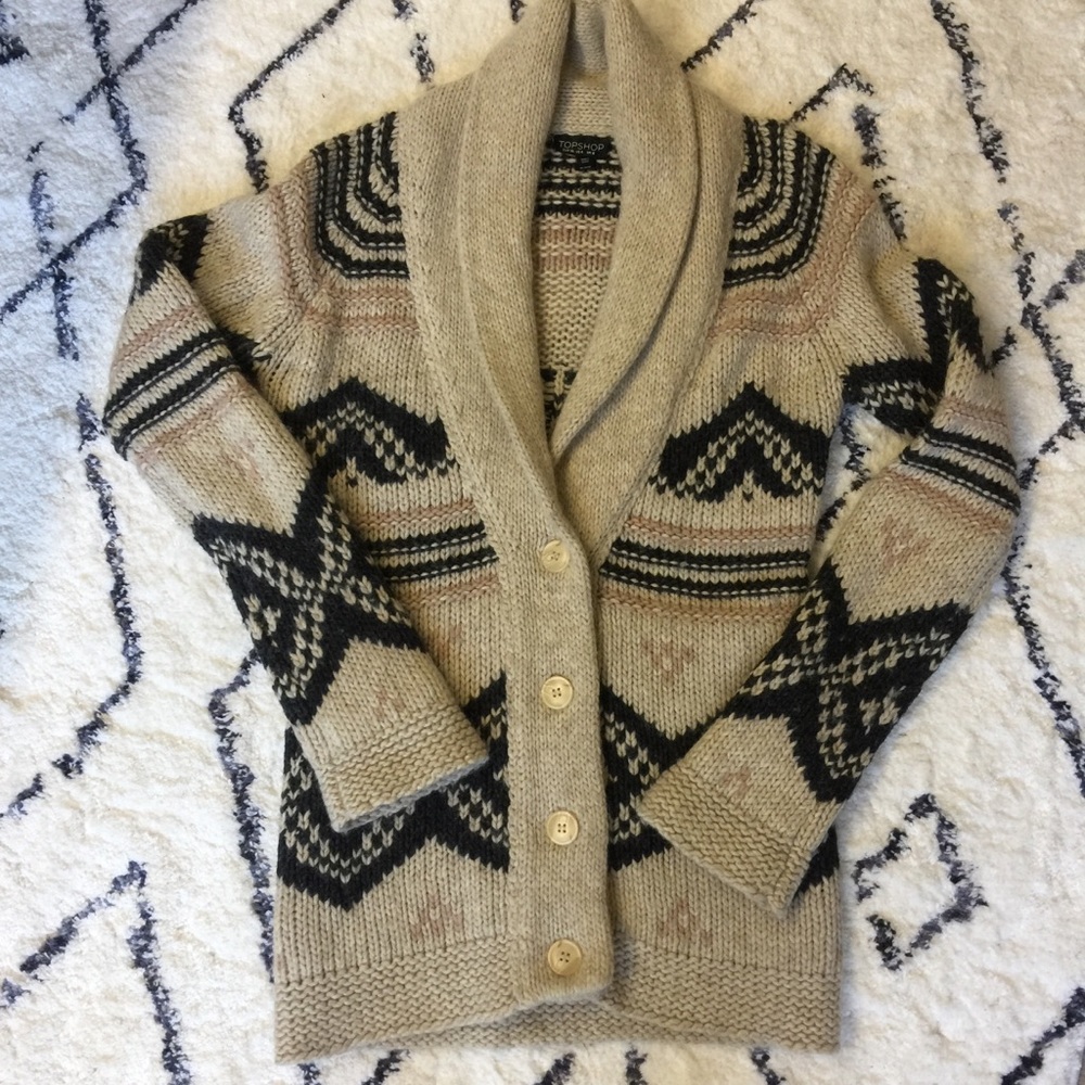 RARE HTF Topshop Big Lebowski Shawl Cardigan Sweater Sz 4